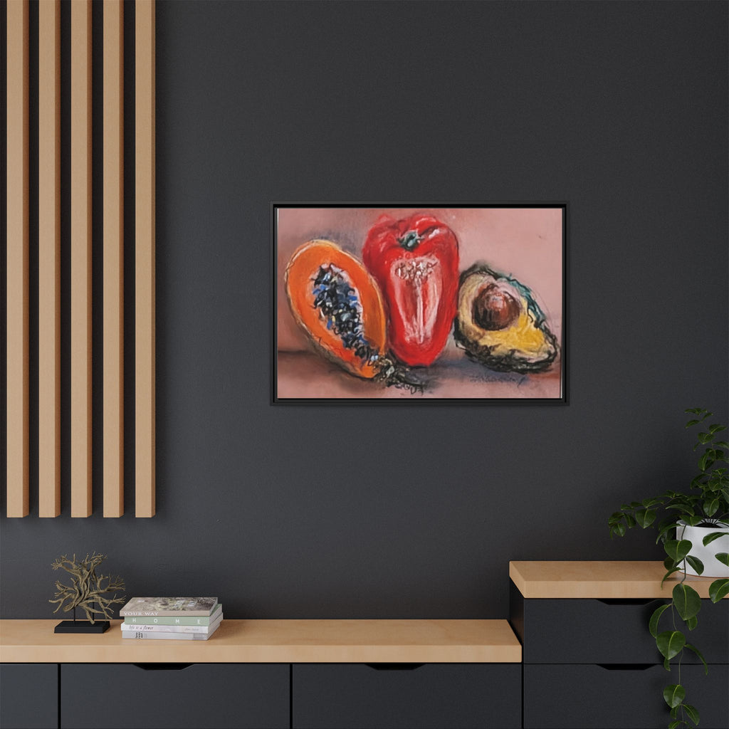 Pepper, Papaya, Avocado Still Life Matte Canvas (Framed)