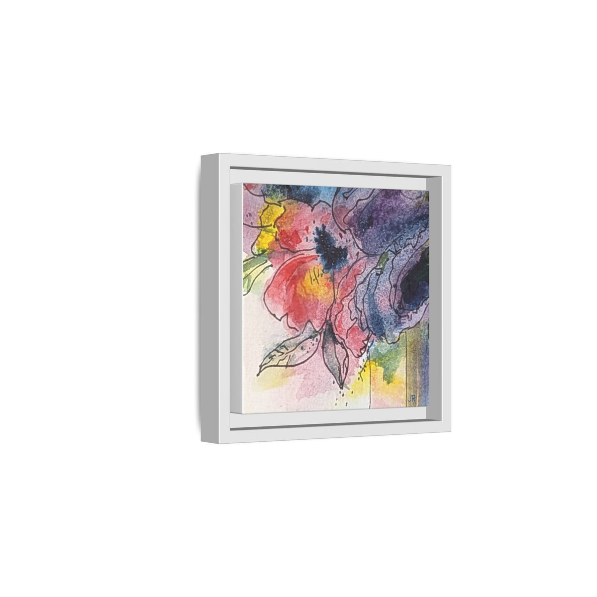 Framed Floral Watercolor Canvas Print — Colorful Abstract Poppies