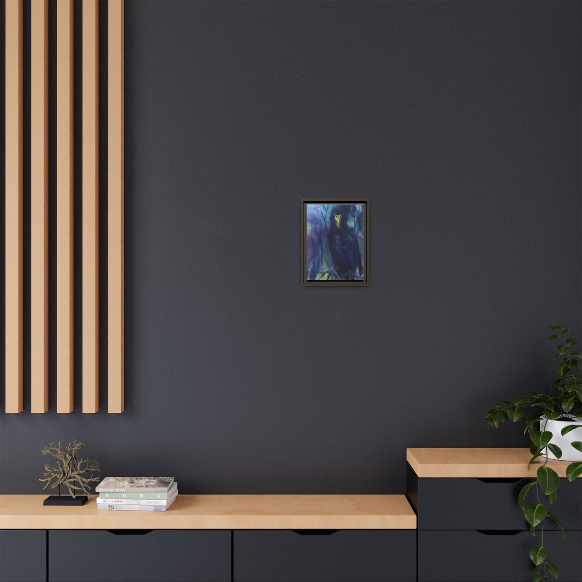 Framed Matte Canvas Print — Moody Black Raven Artwork