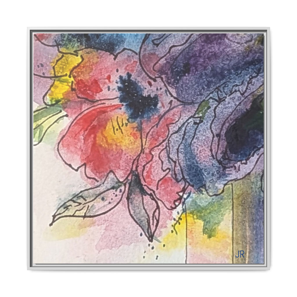 Framed Floral Watercolor Canvas Print — Colorful Abstract Poppies