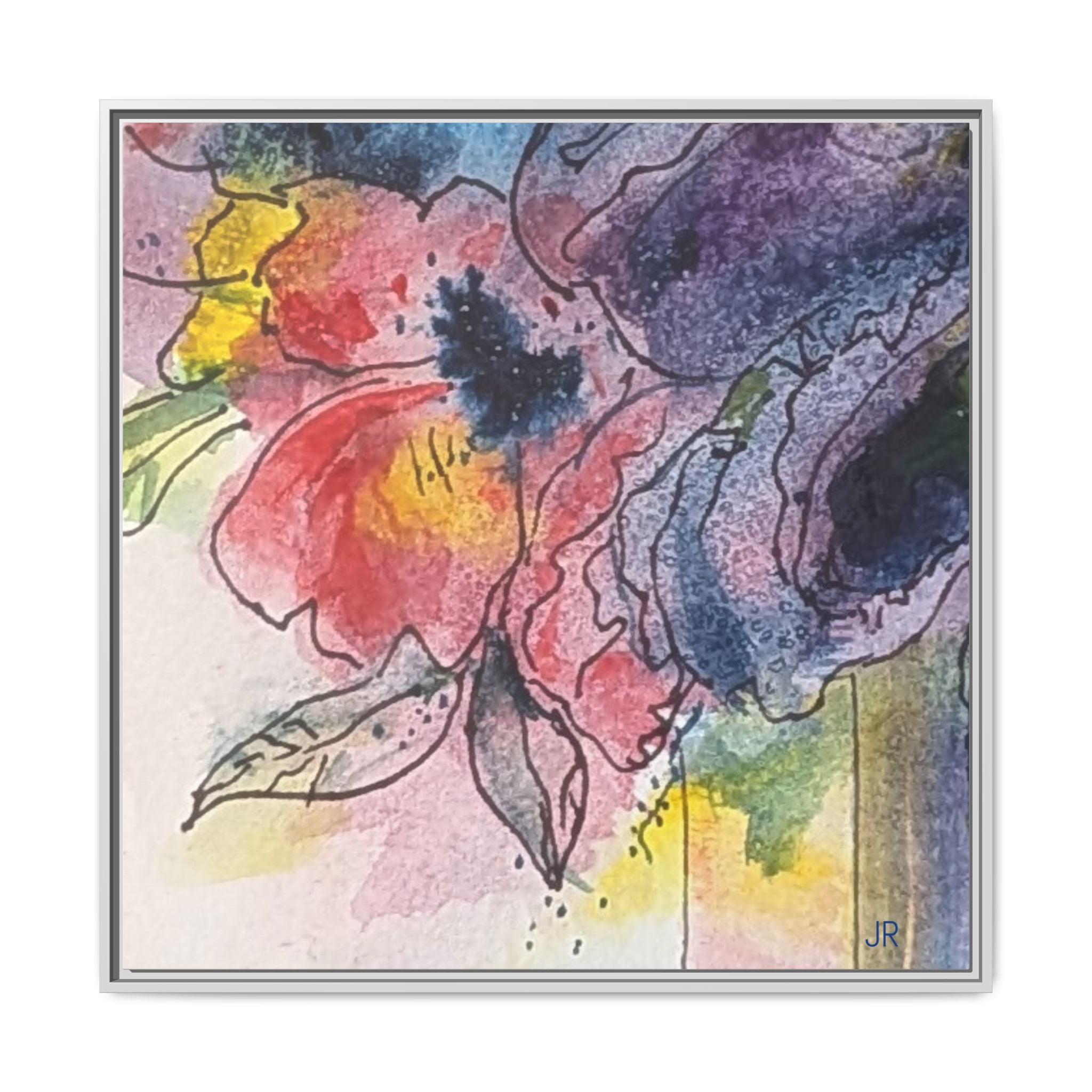 Framed Floral Watercolor Canvas Print — Colorful Abstract Poppies