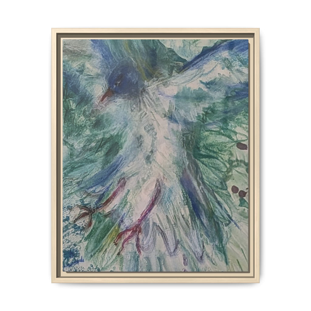 Abstract Blue-Green Bird Painting Matte Canvas