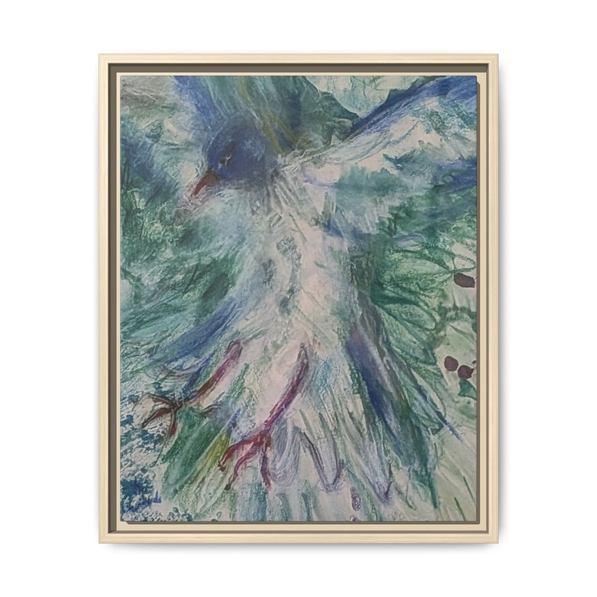 Abstract Blue-Green Bird Painting Matte Canvas