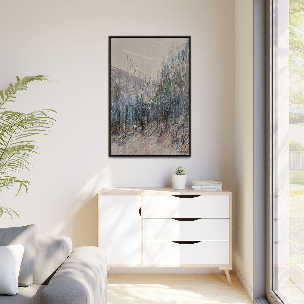Misty Forest Landscape Matte Canvas Framed | Watercolor Mountain Scene