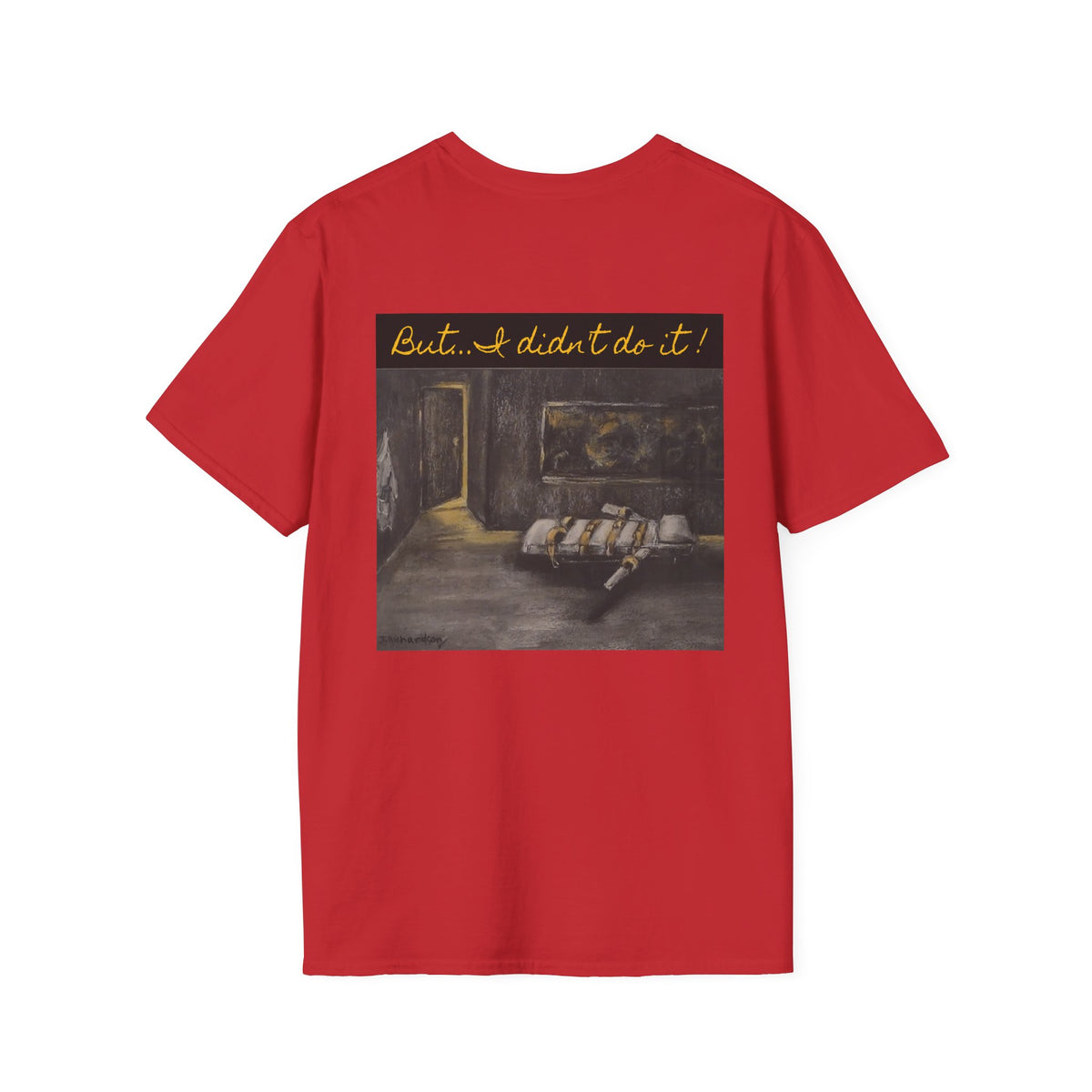 Lethal Injection Table 'I Didn't Do It!' T-Shirt | Minimal Script Logo