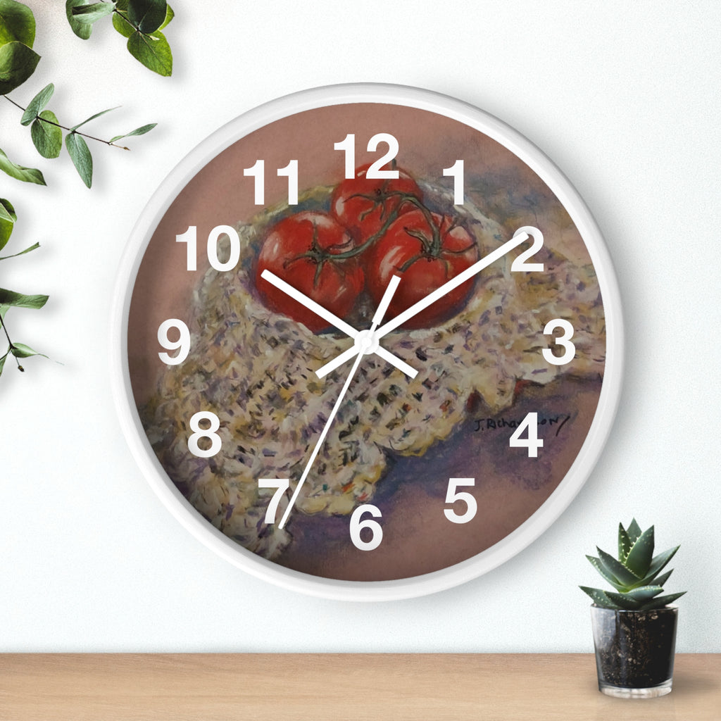 Tomato Still Life Wall Clock — Rustic Kitchen Art Clock