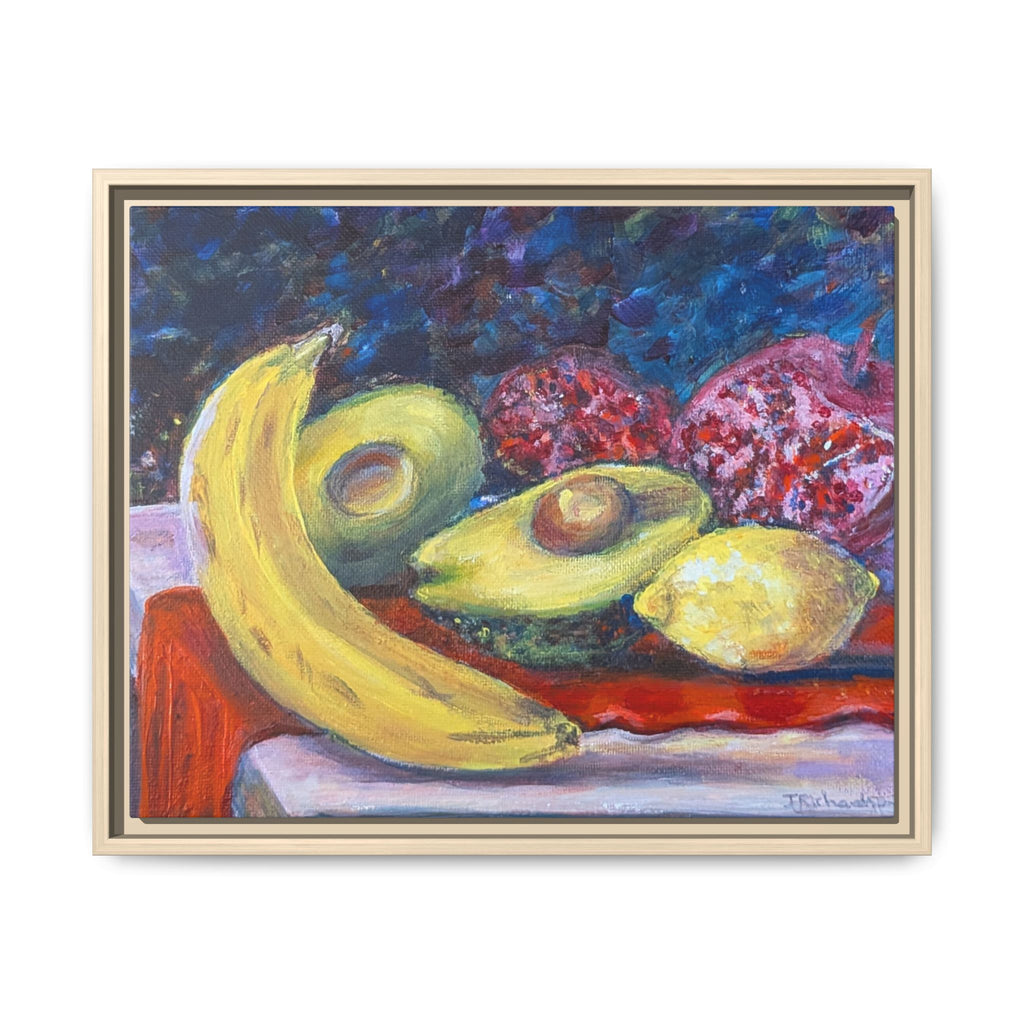 Framed Matte Canvas Still Life Print — Banana, Avocado & Lemon Artwork