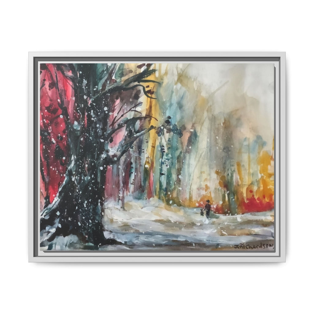 Forest Winter Walk Scene Framed Matte Canvas, | Multi-Color Wall Art