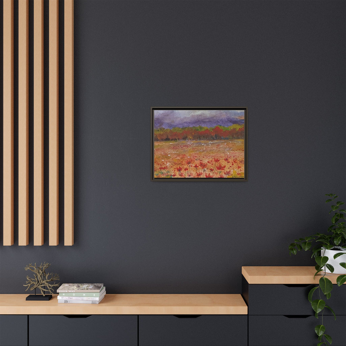 Framed Canvas Wall Art – Autumn Wildflower Meadow Landscape Painting
