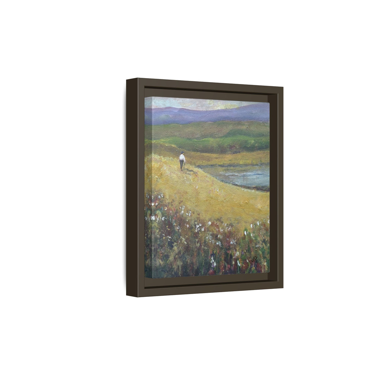 Solitary Walker Landscape Matte Canvas Framed | Pastel Field Wall Art