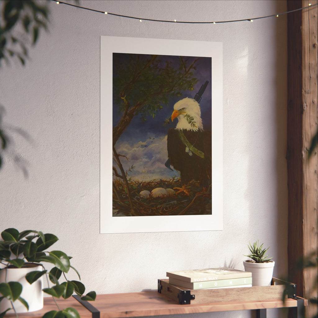 Patriotic Bald Eagle Nest Matte Poster | Vintage Wildlife Art