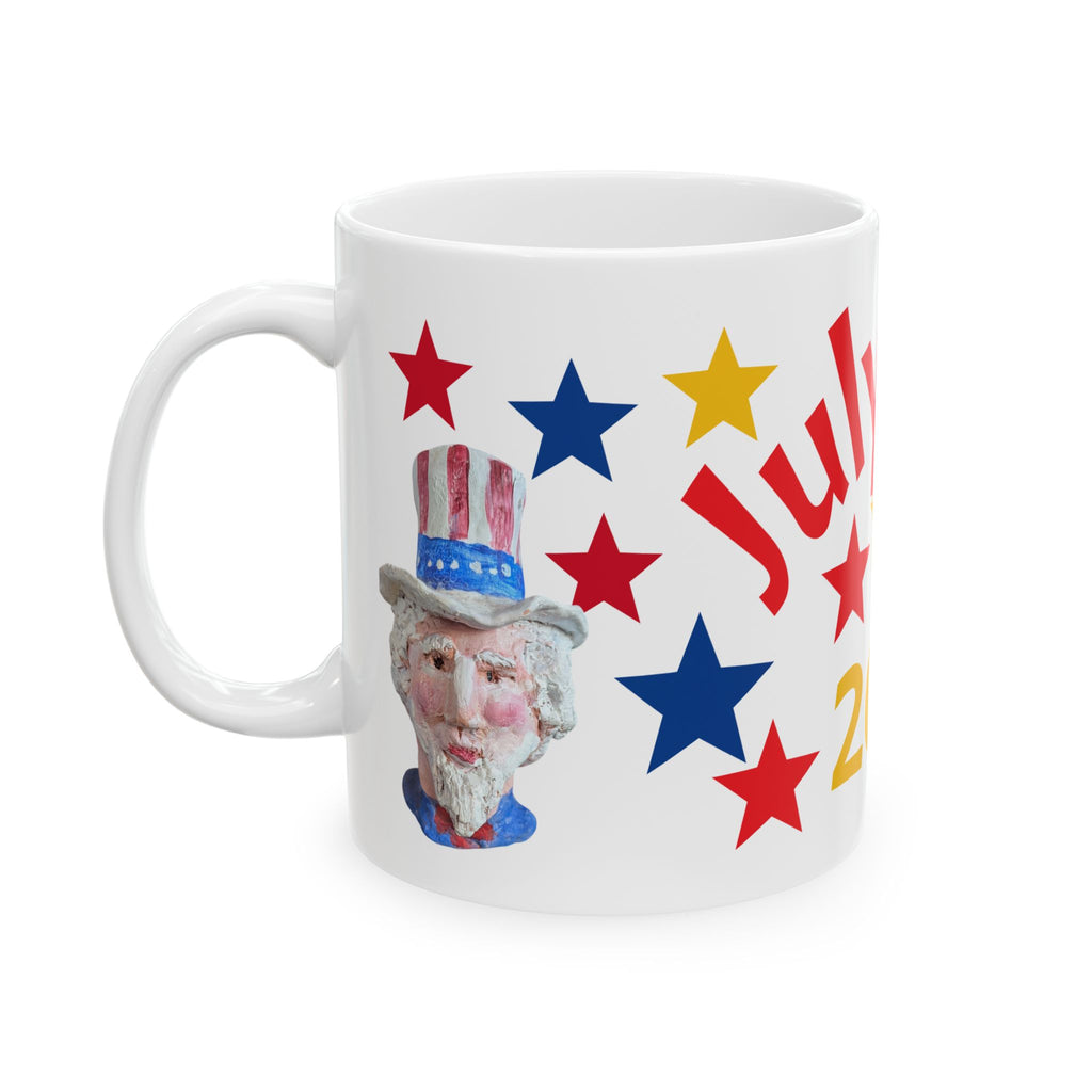 July 4th 2026 Ceramic Mug — Patriotic Red, White & Blue Stars Coffee Cup