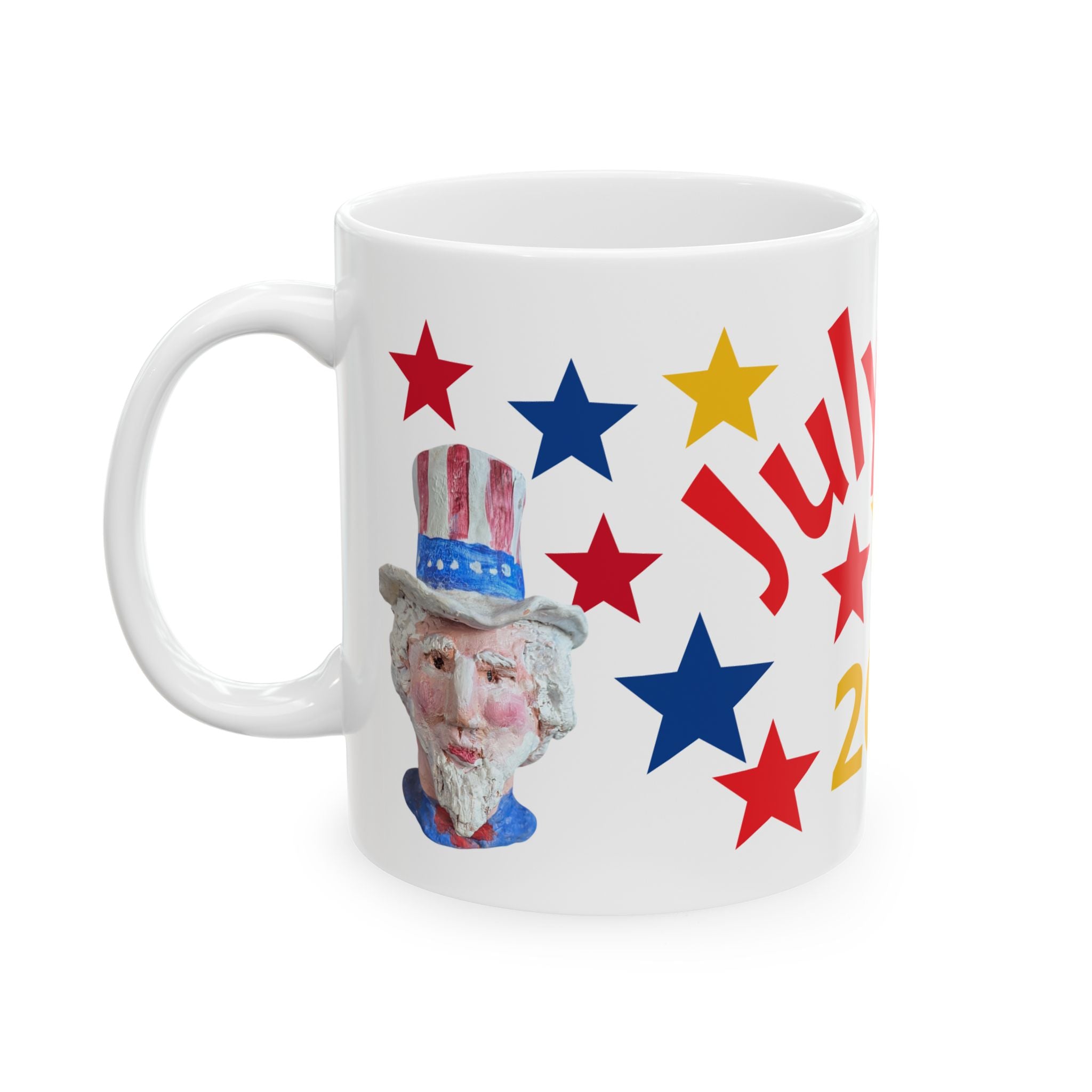 July 4th 2026 Ceramic Mug — Patriotic Red, White & Blue Stars Coffee Cup