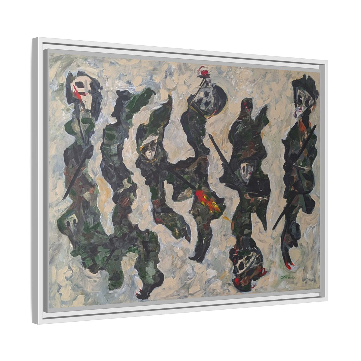 Abstract Military Figurative Matte Canvas Framed Wall Art — Multi‑Color