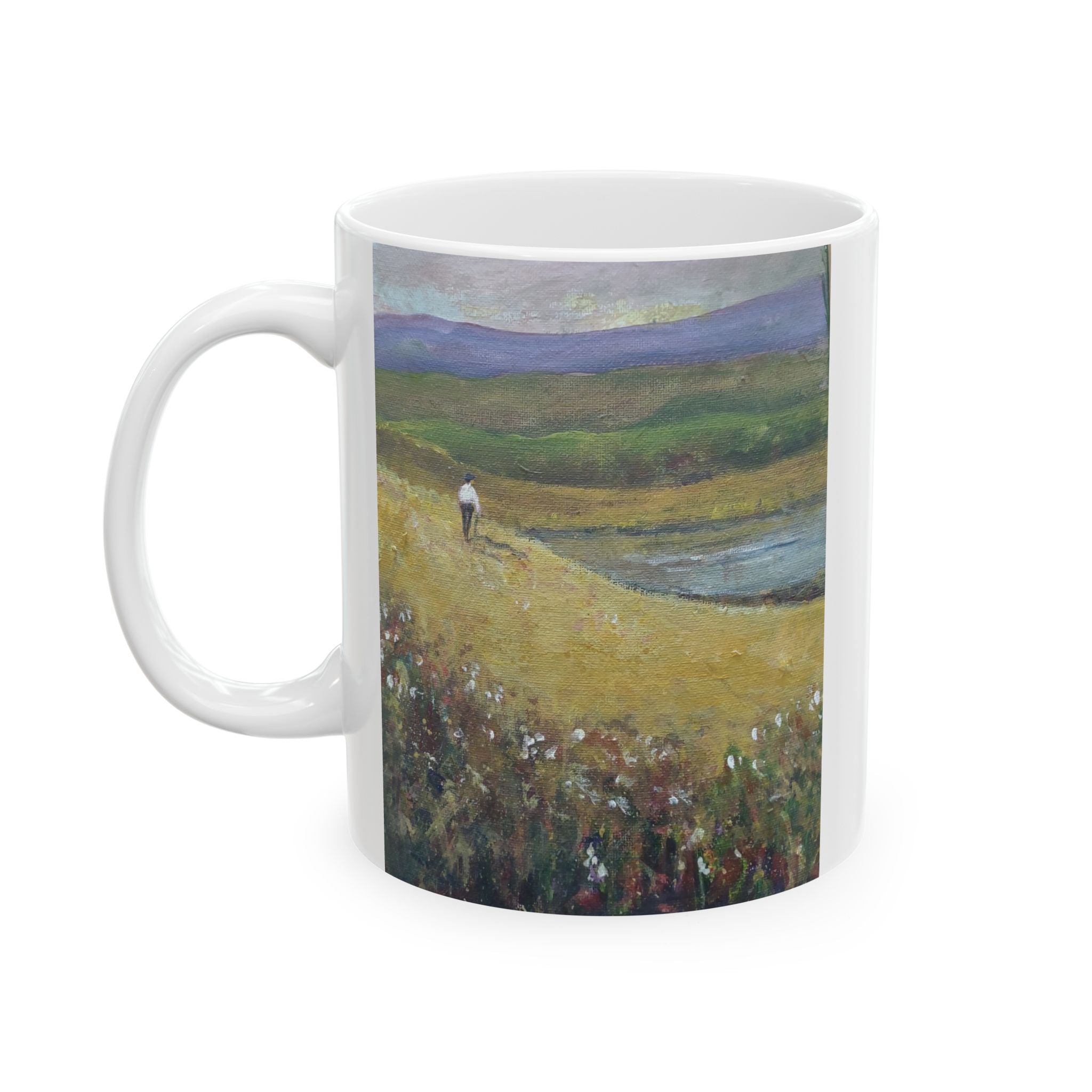 Landscape Art Ceramic Mug — Countryside Meadow Painting Coffee Cup (11oz, 15oz)