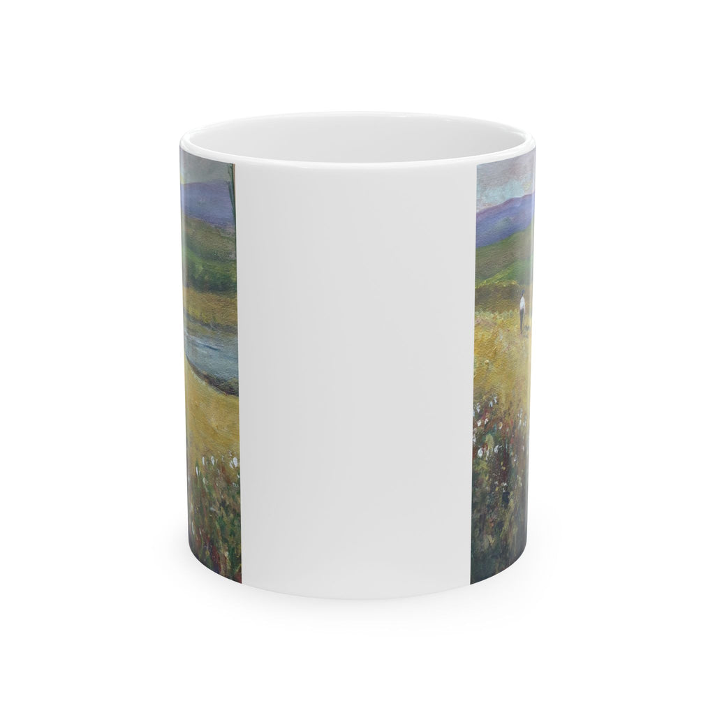 Landscape Art Ceramic Mug — Countryside Meadow Painting Coffee Cup (11oz, 15oz)