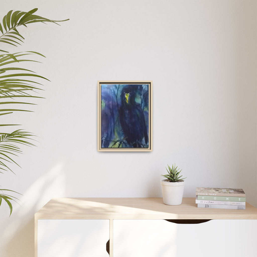 Framed Matte Canvas Print — Moody Black Raven Artwork