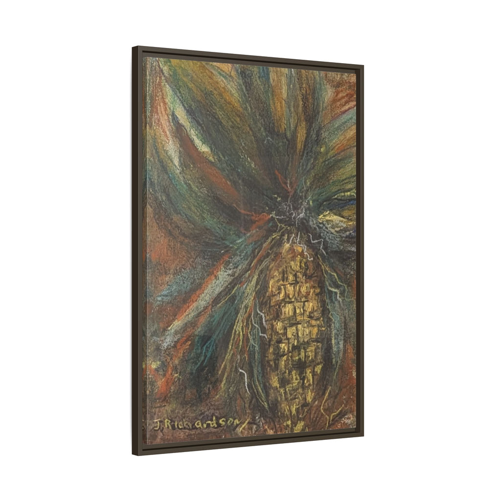 Forgotten Corn Husk Framed Canvas — Tropical Pineapple Matte Wall Art