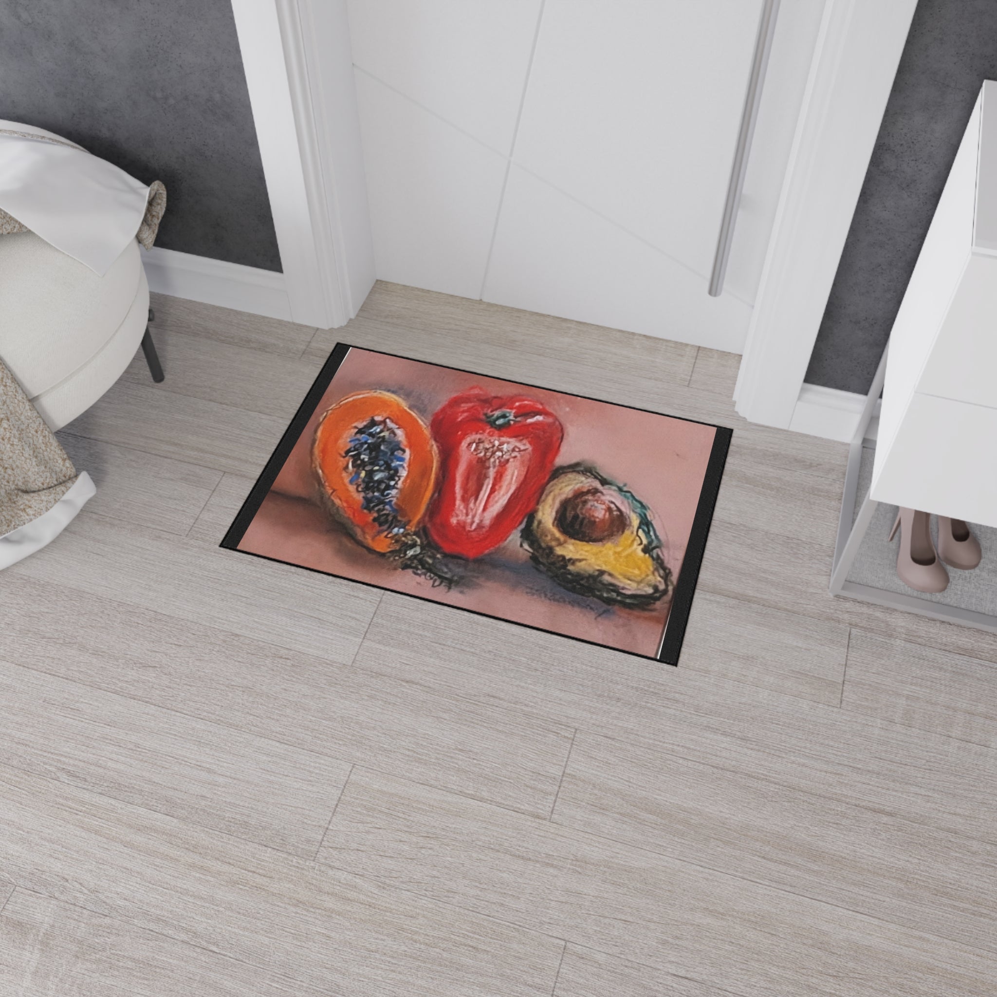 Heavy Duty Non-Slip Kitchen Floor Mat — A Trio of Papaya, Bell Pepper & Avocado Kitchen Rug