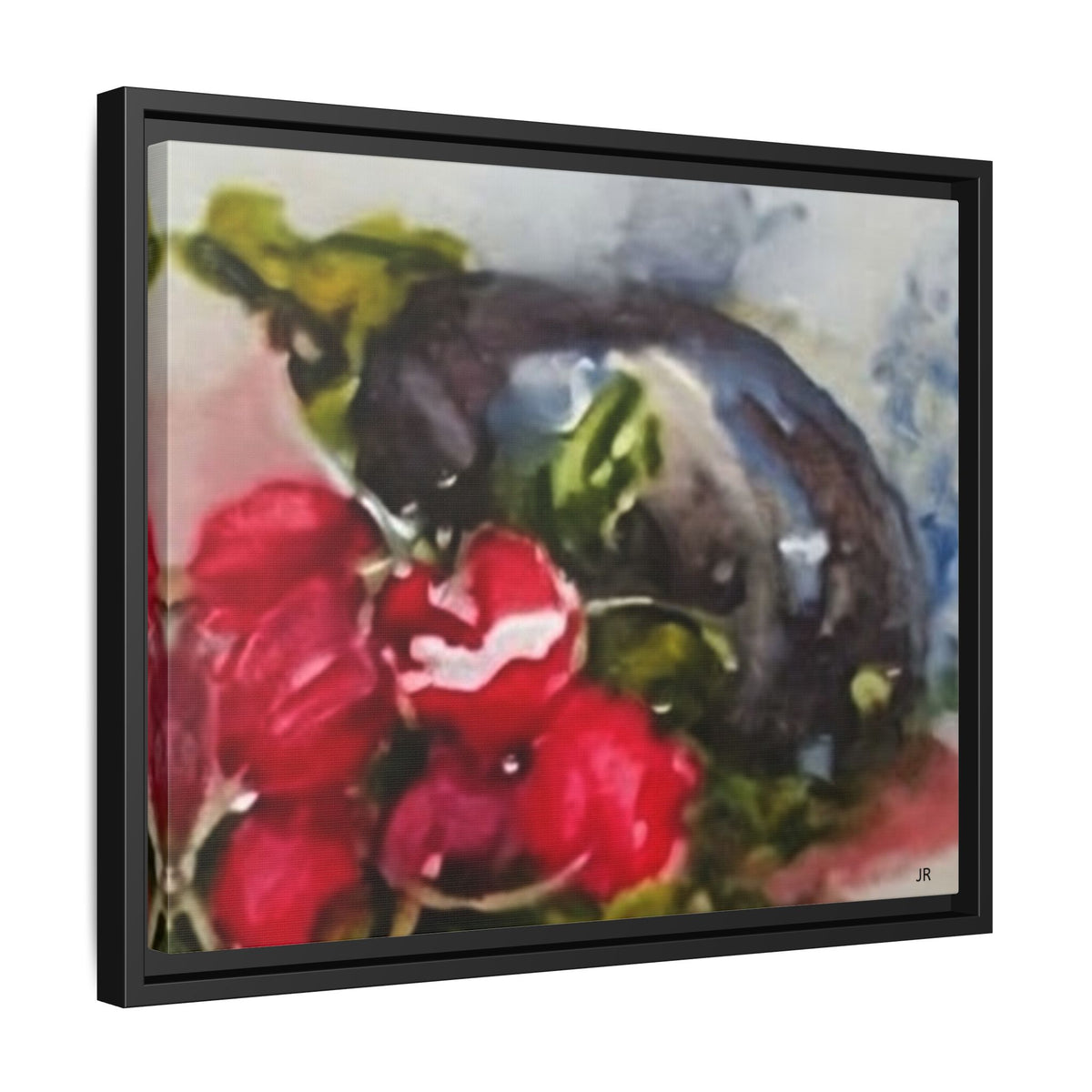 Ripe Eggplant and Red Radishes Canvas Framed Matte Canvas | Still Life Kitchen Wall Art
