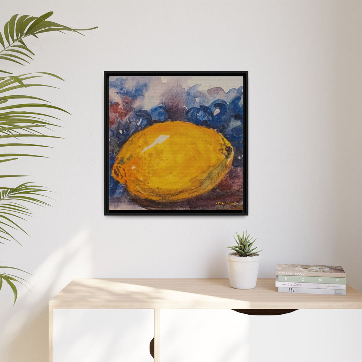 Lemon Grapes Pastel Painting Framed Matte Canvas