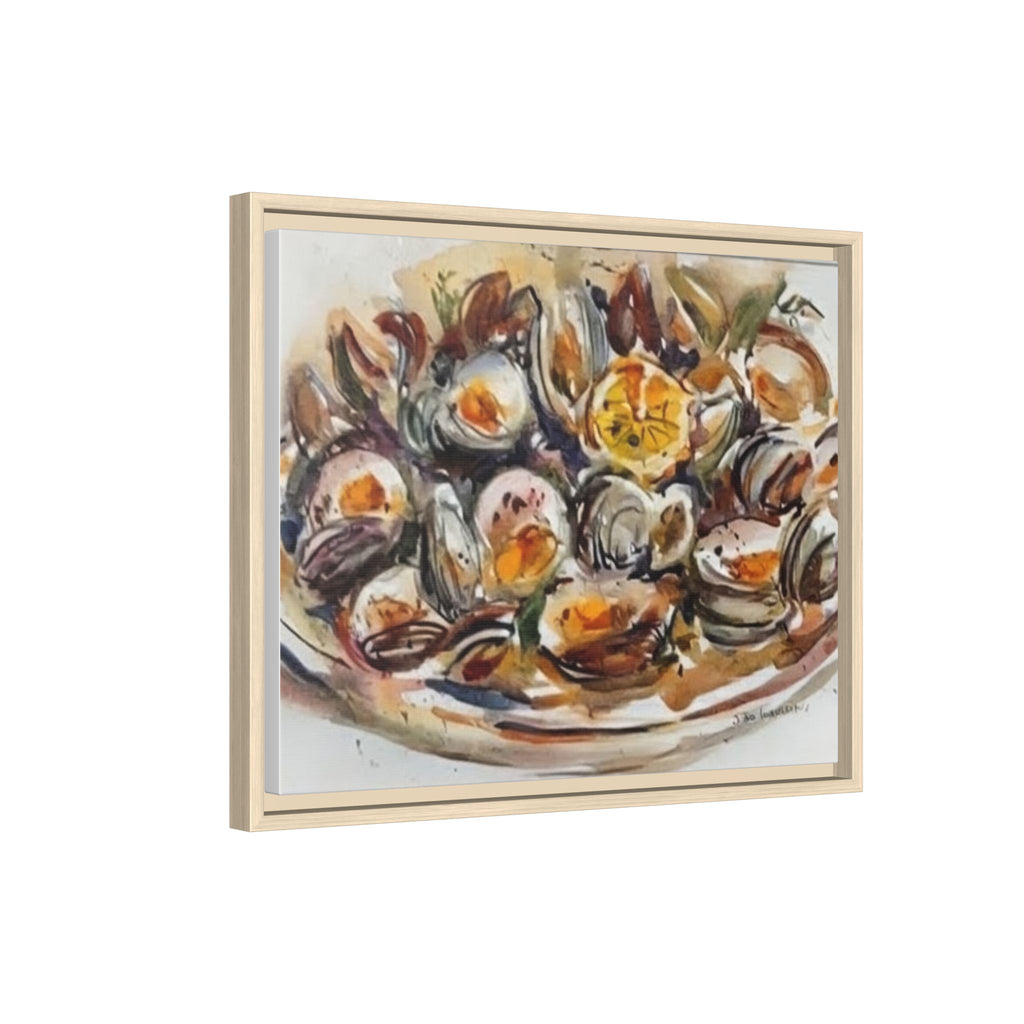 Clam Shell Watercolor Still Life Framed Canvas | Matte Multi-Color