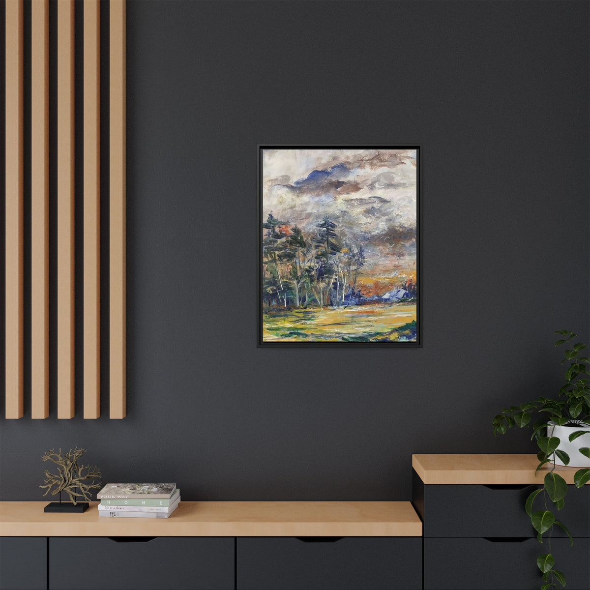 Framed Matte Canvas Landscape Print — Abstract Forest Meadow Wall Art