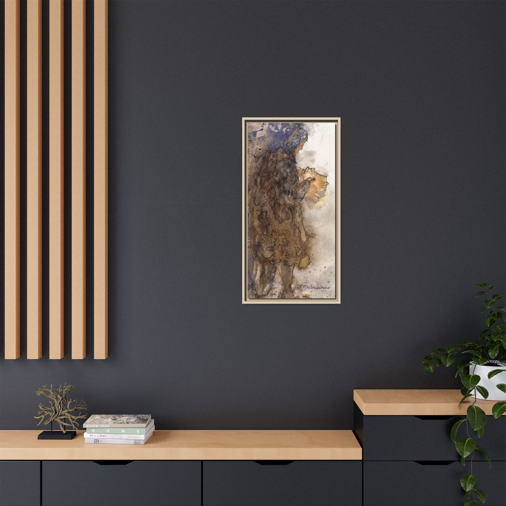 Framed Matte Canvas — "Left Behind Homeless Woman" Watercolor Abstract (Earth Tones)