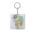Square Keychain -  Bird on head watercolor Art Keyring