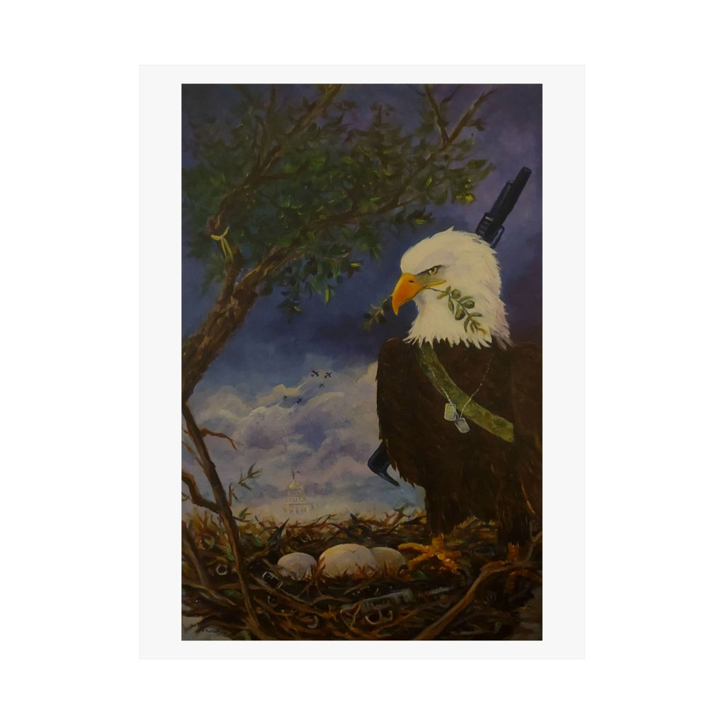 Patriotic Bald Eagle Nest Matte Poster | Vintage Wildlife Art