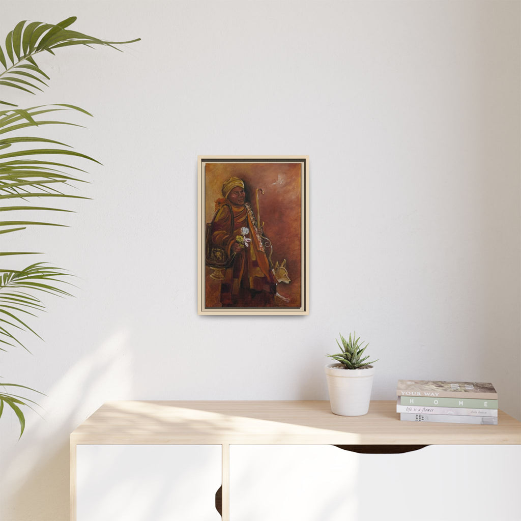 Monk & Dog & Dove Matte Canvas Framed | Earth Tone Wall Art